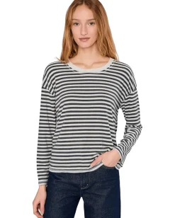 Mod-o-doc Long Sleeve Drop Shoulder Boxy Crew Neck Tee Ivory/Charcoal Stripe Hot