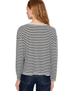 Mod-o-doc Long Sleeve Drop Shoulder Boxy Crew Neck Tee Ivory/Charcoal Stripe Hot