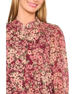 Women CeCe Long Sleeve Hidden Placket Floral Top