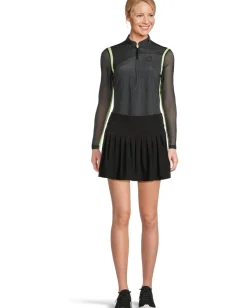 Jamie Sadock Long Sleeve Honey Comb 1/4 Zip Top Black Lime Hot