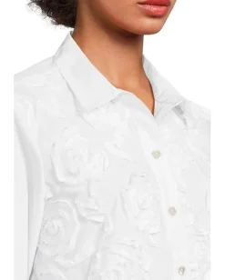 Women Elliott Lauren Long Sleeve Knit And Woven Combo Shirt With Rosette Detail