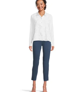 Women Elliott Lauren Long Sleeve Knit And Woven Combo Shirt With Rosette Detail