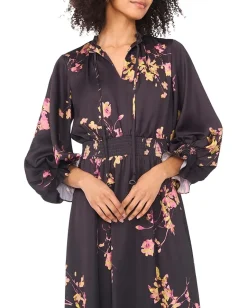 Vince Camuto Long Sleeve Maxi Dress with Smocked Rich Black Discount