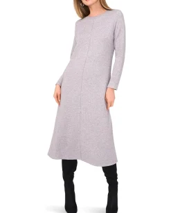 Vince Camuto Long Sleeve Midi Dress With Rib Trim Light Heather Grey Online