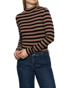 Sanctuary Long Sleeve Mock Essential Mocha/Black Stripe Sale
