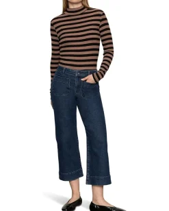 Sanctuary Long Sleeve Mock Essential Mocha/Black Stripe Sale