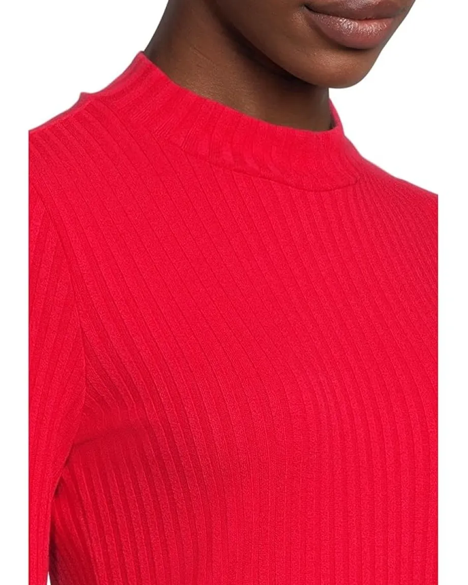 Liverpool Los Angeles Long Sleeve Mock Neck Knit Top With Button Detail Tango Red Sale