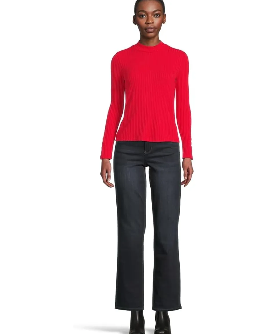 Liverpool Los Angeles Long Sleeve Mock Neck Knit Top With Button Detail Tango Red Sale