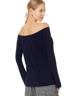 Norma Kamali Long Sleeve Off Shoulder Top True Navy Sale
