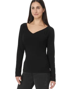 Mod-o-doc Long Sleeve Open Neck Fitted Tee Black Clearance