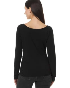 Mod-o-doc Long Sleeve Open Neck Fitted Tee Black Clearance