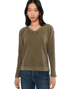 Women Mod-o-doc Long Sleeve Open V-neck Waffle Top