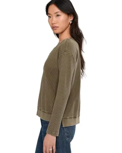 Women Mod-o-doc Long Sleeve Open V-neck Waffle Top