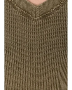 Women Mod-o-doc Long Sleeve Open V-neck Waffle Top