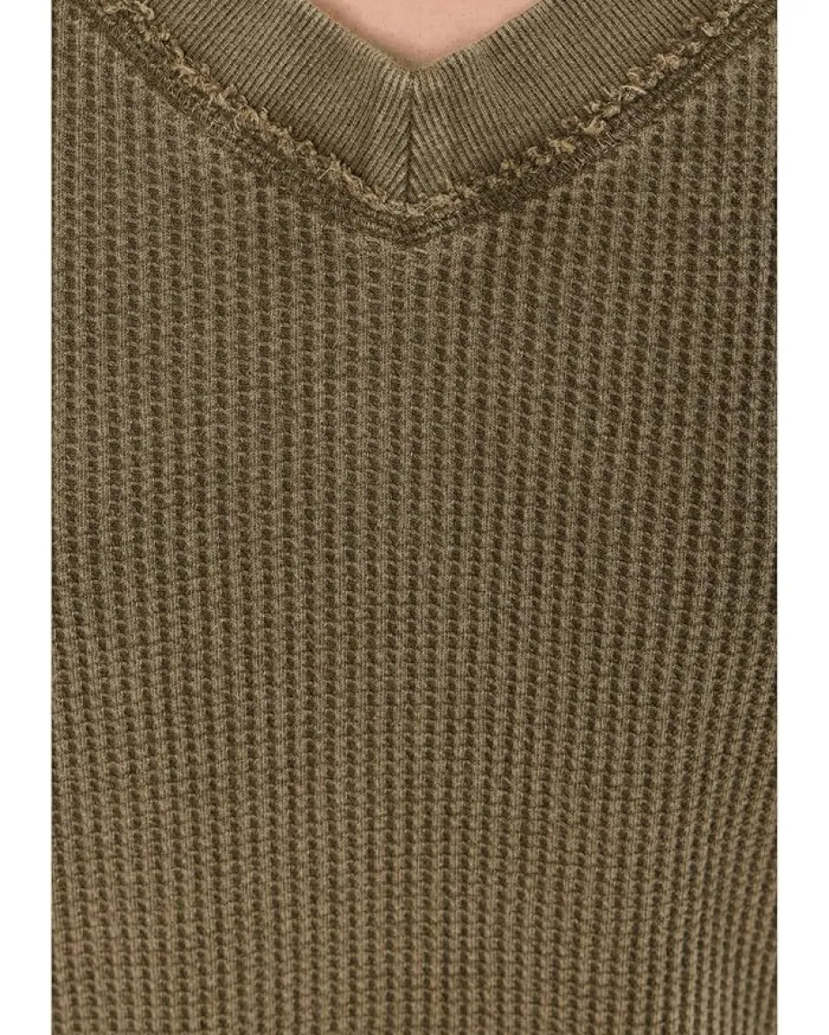 Women Mod-o-doc Long Sleeve Open V-neck Waffle Top