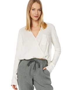 Splendid Long Sleeve Paige Surplice White Sand Clearance