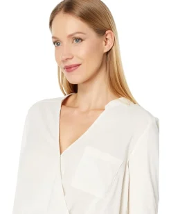 Splendid Long Sleeve Paige Surplice White Sand Clearance