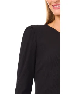 CeCe Long Sleeve Pearl Keyhold Knit Top Rich Black