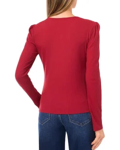 Women CeCe Long Sleeve Pearl Keyhold Knit Top