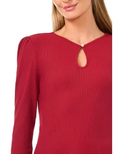 Women CeCe Long Sleeve Pearl Keyhold Knit Top