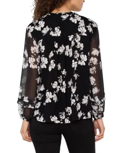 Women Liverpool Los Angeles Long Sleeve Popover Shirred Woven Blouse