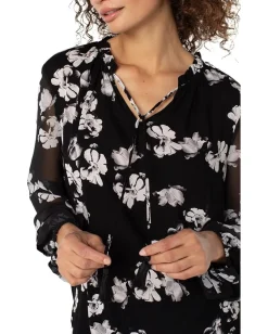 Women Liverpool Los Angeles Long Sleeve Popover Shirred Woven Blouse