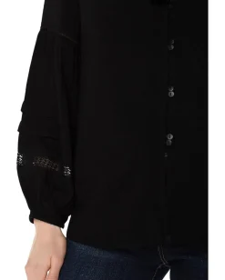 Liverpool Los Angeles Long Sleeve Popover Shirred Blouse Black Sale