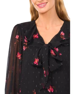 CeCe Long Sleeve Ruffle Tie Neck Top Rich Black Sale