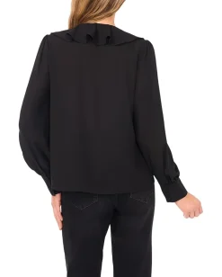 CeCe Long Sleeve Ruffle Tie Neck Top Rich Black Clearance