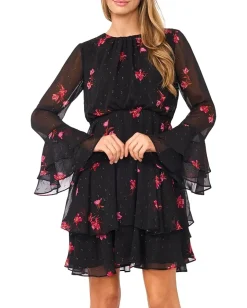 CeCe Long Sleeve Ruffled Mini Dress Rich Black