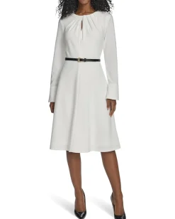 Women Calvin Klein Long Sleeve Scuba Crepe Belted Alne