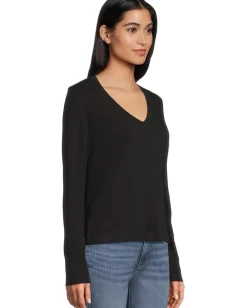 Women Lilla P Long Sleeve Self Trim V-neck