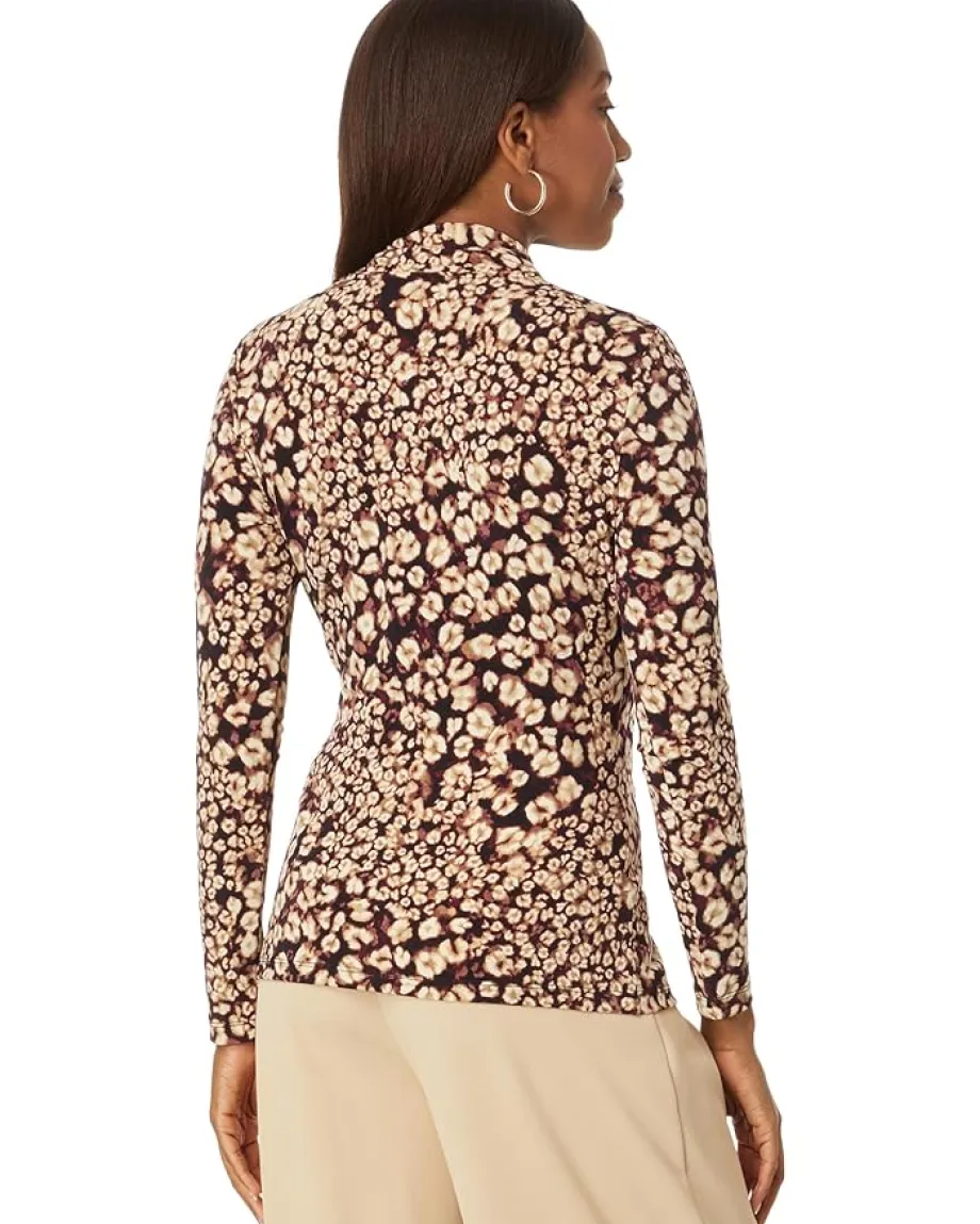 DKNY Long Sleeve Side Wrap Knit Top Cashew Multi Clearance