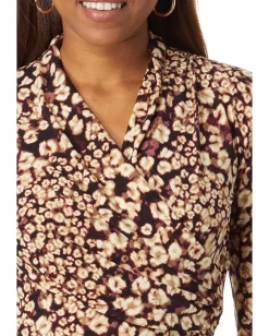 DKNY Long Sleeve Side Wrap Knit Top Cashew Multi Clearance