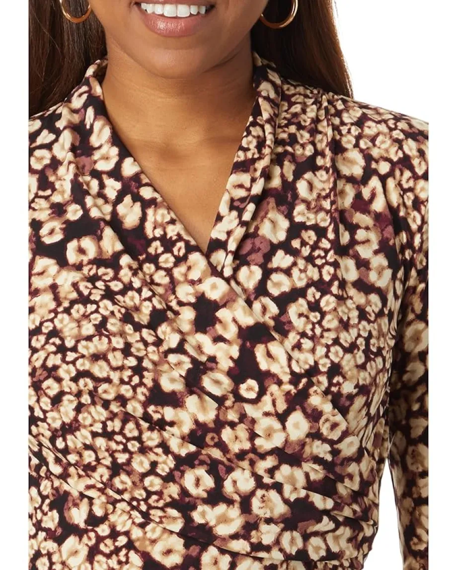 DKNY Long Sleeve Side Wrap Knit Top Cashew Multi Clearance