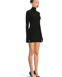 Norma Kamali Long Sleeve Slim Fit Turtleneck Pickleball Dress Black