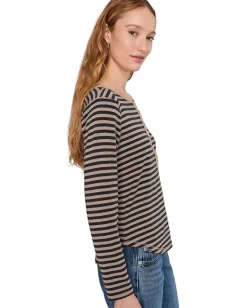 Mod-o-doc Long Sleeve Slim Shirttail Henley Dark Oat/Charcoal Stripe Clearance