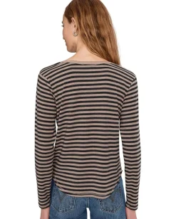 Mod-o-doc Long Sleeve Slim Shirttail Henley Dark Oat/Charcoal Stripe Clearance