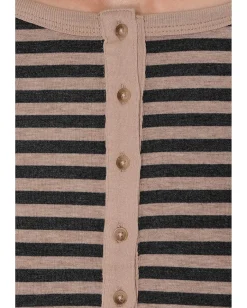 Mod-o-doc Long Sleeve Slim Shirttail Henley Dark Oat/Charcoal Stripe Clearance