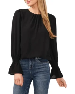Women CeCe Long Sleeve Smocked Cuff Ruffle Blouse