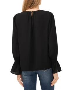 Women CeCe Long Sleeve Smocked Cuff Ruffle Blouse