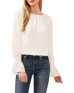 CeCe Long Sleeve Smocked Cuff Ruffle Blouse New Ivory Online