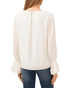CeCe Long Sleeve Smocked Cuff Ruffle Blouse New Ivory Online