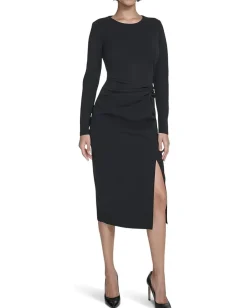 Women Calvin Klein Long Sleeve Solid Rouched Midi