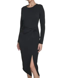 Women Calvin Klein Long Sleeve Solid Rouched Midi