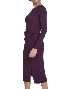 Women Calvin Klein Long Sleeve Solid Rouched Midi