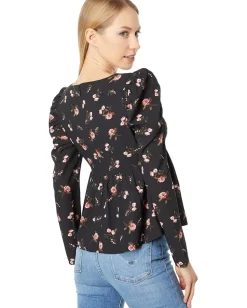 1.STATE Long Sleeve Squareneck Empire Top Romantic Blooms Best