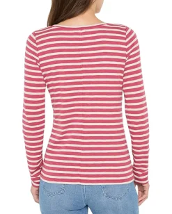 NIC+ZOE Long Sleeve Stripe Boat Tee Red Multi Sale