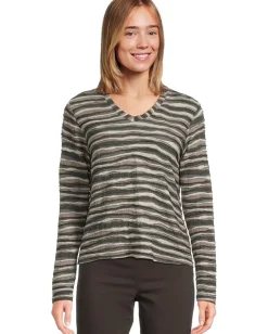 Women Elliott Lauren Long Sleeve Stripe V-neck Knit Top