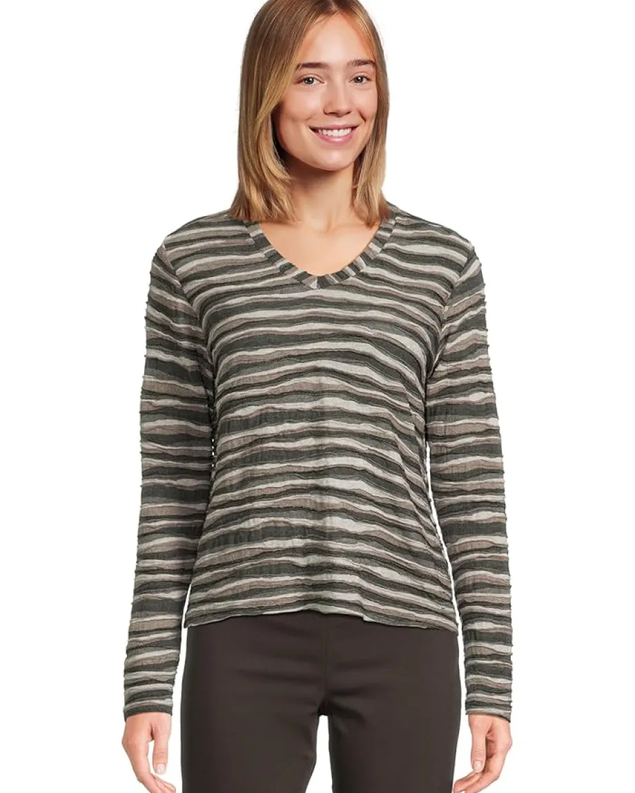 Women Elliott Lauren Long Sleeve Stripe V-neck Knit Top
